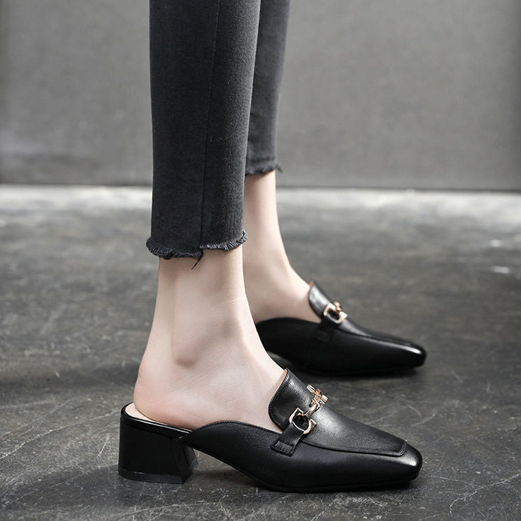 Damen Mokassins Elegante Blockabsatz Schnallenverschluss
