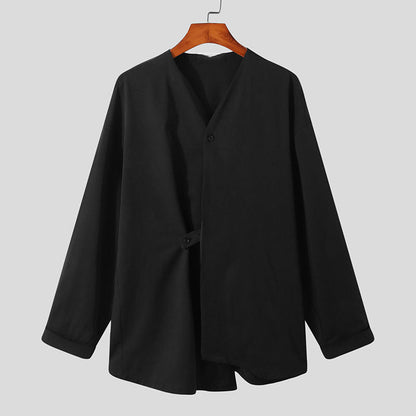 Herren Bluse Asymmetrisch Elegante Kurzarm
