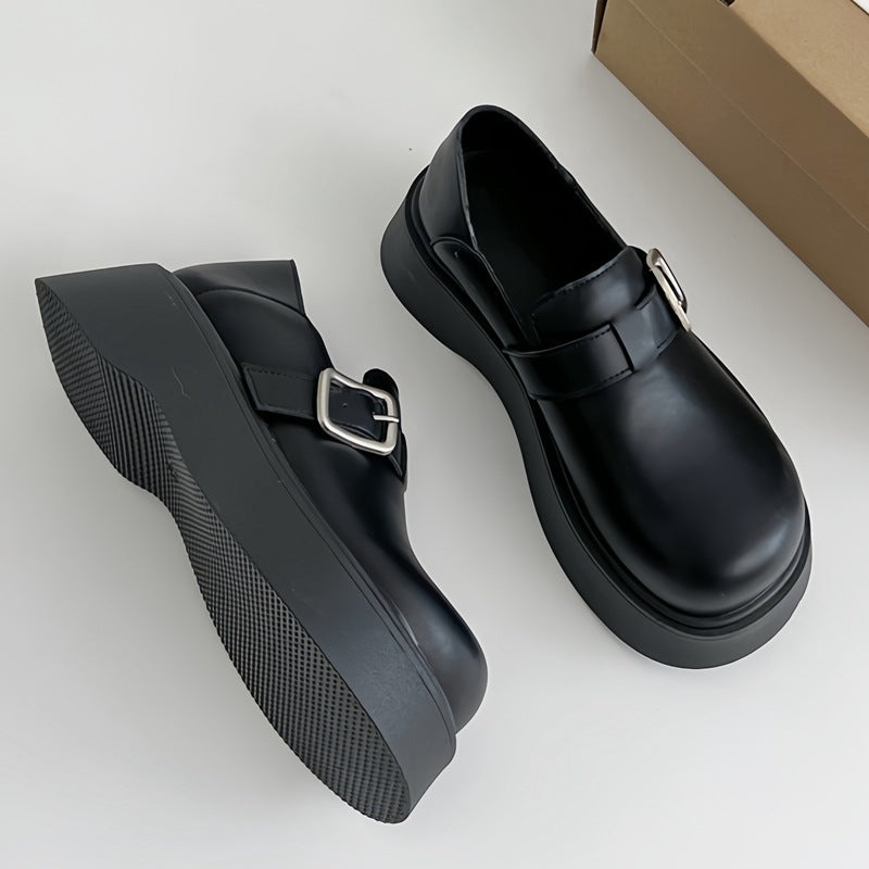 Damen Plateau Mokassins Plateauschuhe Mit Schnalle Rutschfest