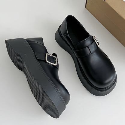 Damen Plateau Mokassins Plateauschuhe Mit Schnalle Rutschfest