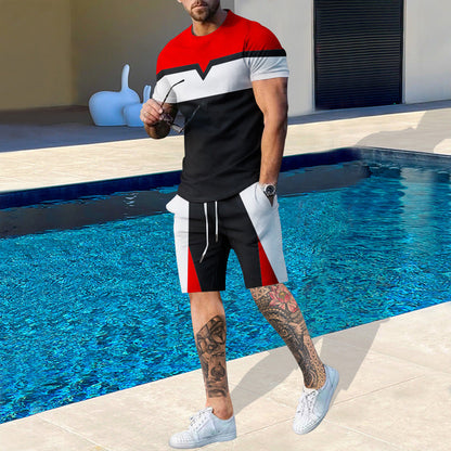Herren Sport Set Kurzarm Kontrast Farben Modern