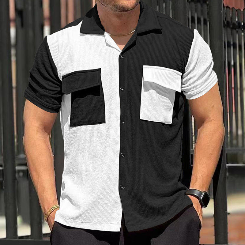Herren Kurzarm Hemd Modern mit Brusttasche Farbenfroh