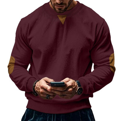 Herren Pullover Rundhals mit Patches Gemütlich Modern