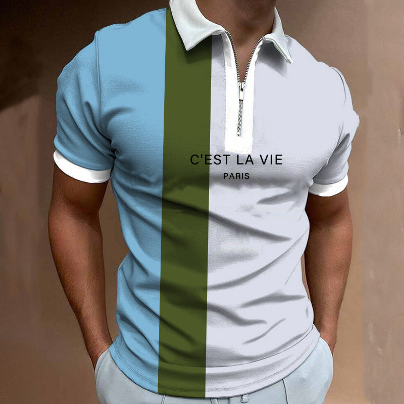 Herren Poloshirt Modern mit Stehkragen Asymmetrisch