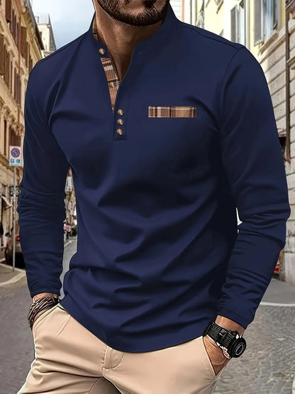 Herren Poloshirt Langarm Karomuster Modern - BerlinGlamour