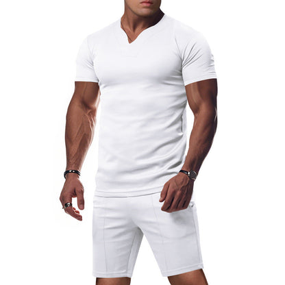 Herren Sportset V-Ausschnitt bequem Fitness Shorts - BerlinGlamour