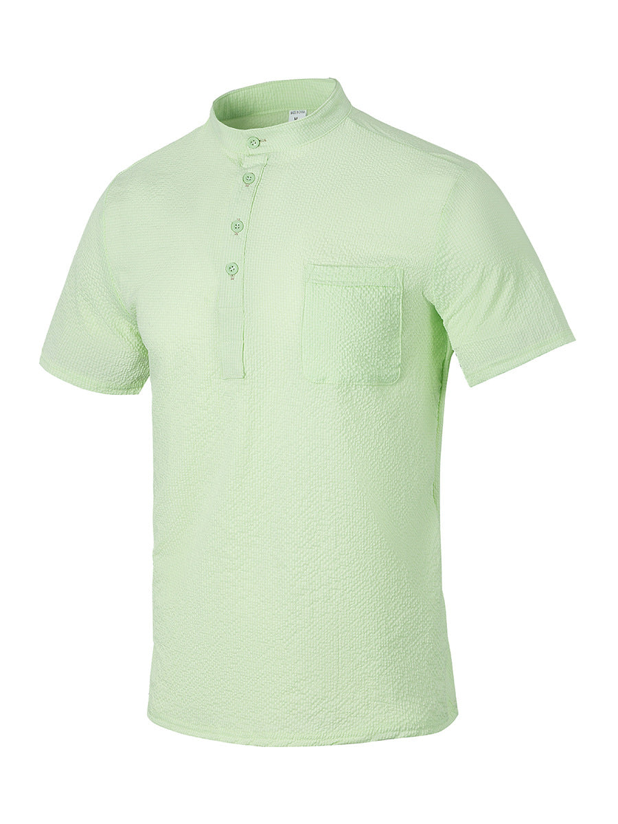 Herren Hemd Kurzarm Moderner Stehkragen Elegant