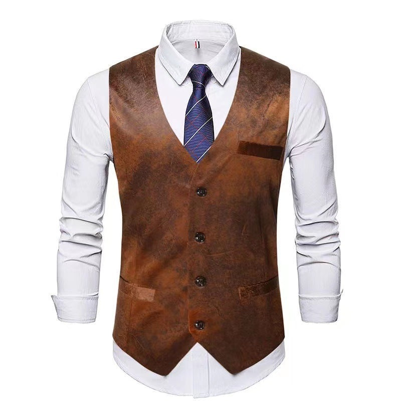 Herren Lederweste Vintage-Stil Elegant Schwarz