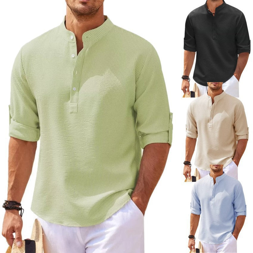 Herren Langarmshirt Modern Strukturiert Knopfleiste