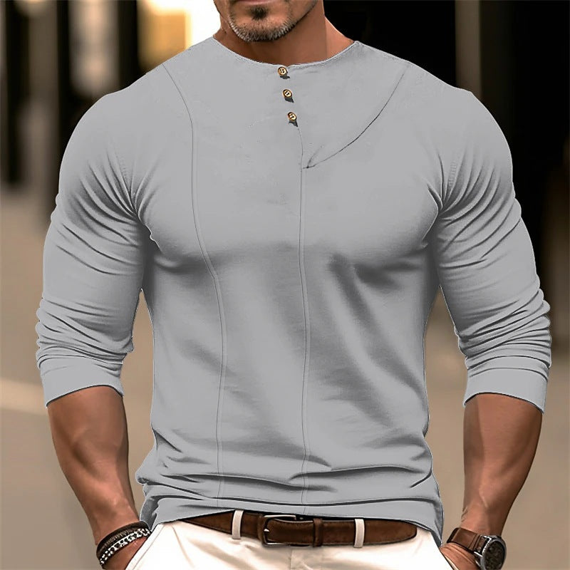 Herren Langarmshirt Modern Knopfdetail Elegante Optik