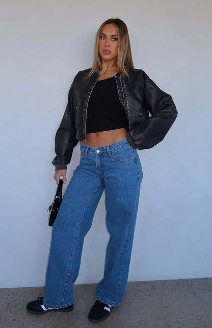 Damen High-Waist Jeans Bequem Weite Schnitt