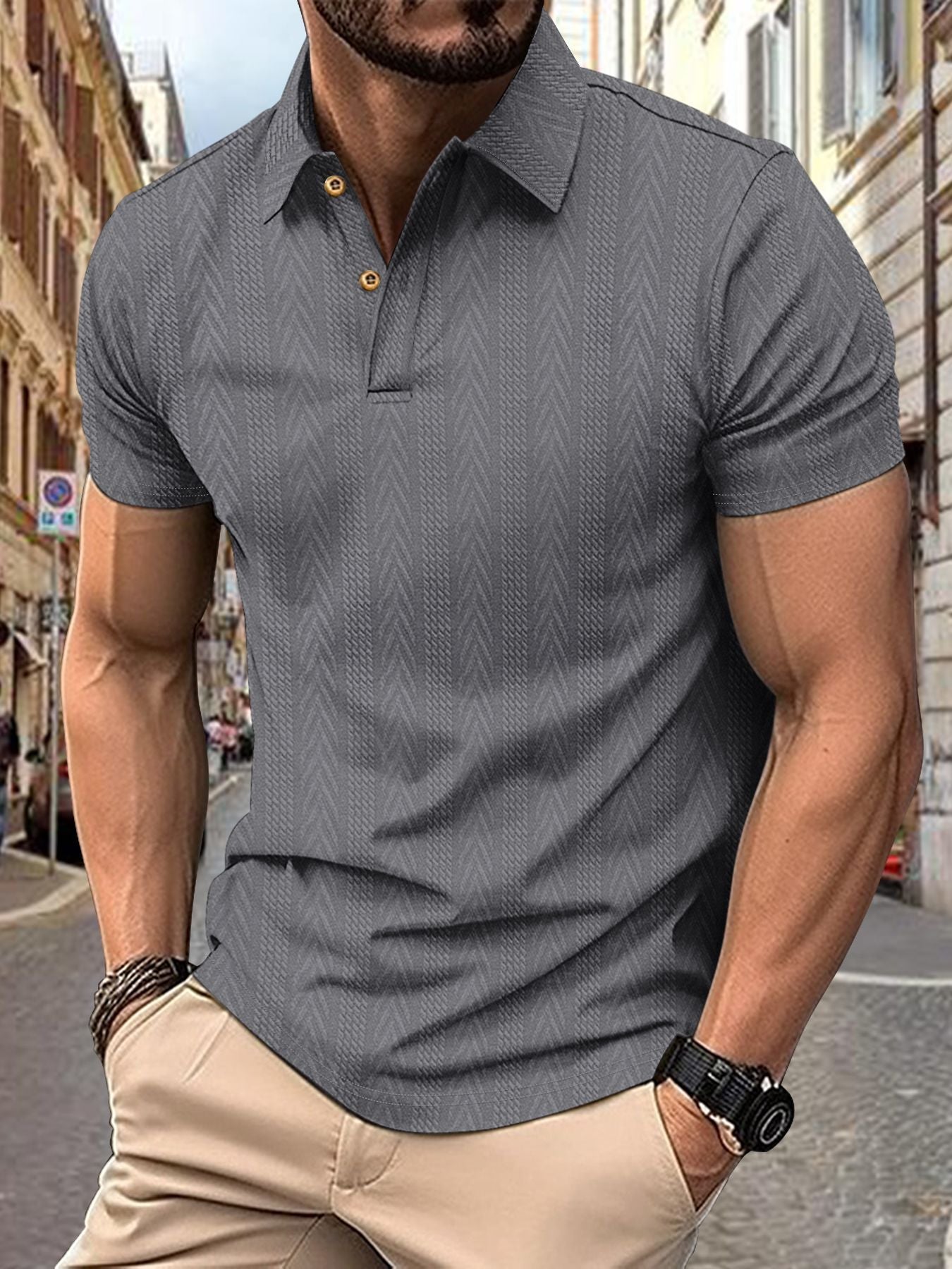 Herren Poloshirt Kurzarm Strukturiert Elegantes Design