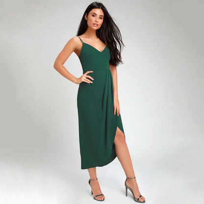 Damen Maxikleid Satin Wickelkleid Elegant
