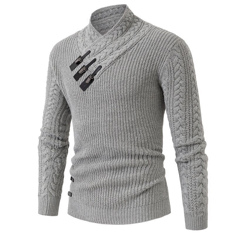 Herren Strickpullover Eleganter Schalkragen Zopfmuster Modern