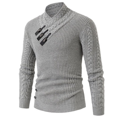 Herren Strickpullover Eleganter Schalkragen Zopfmuster Modern