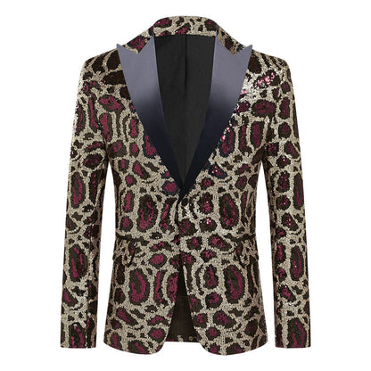 Herren Blazer Elegant Leoprint Glamour Anzugjacke Modern