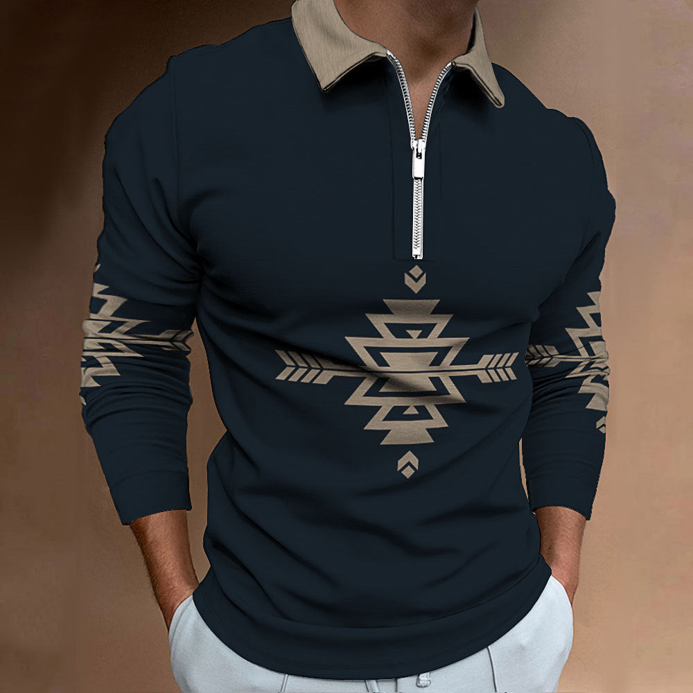 Herren Langarmshirt Ethno Design Reißverschluss Modern - BerlinGlamour