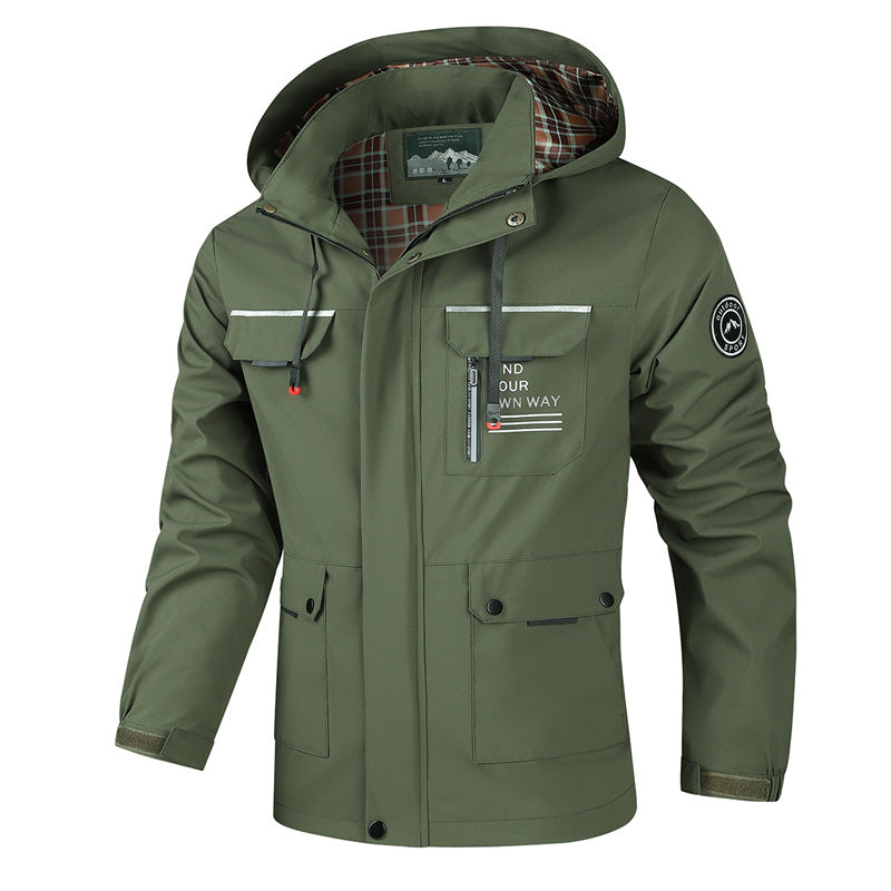 Herren Outdoorjacke Wetterfest mit Kapuze und Taschen