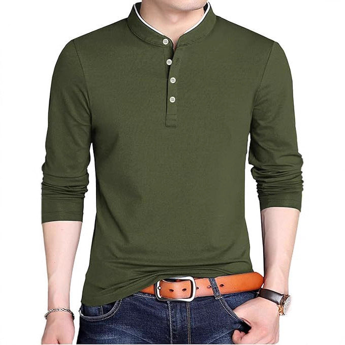 Herren Langarmshirt Modern mit Knopfleiste und Kragen