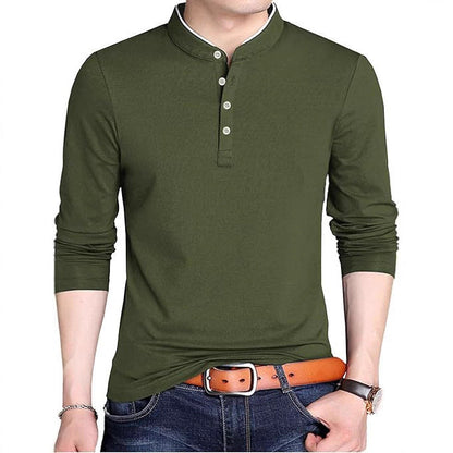 Herren Langarmshirt Modern mit Knopfleiste und Kragen