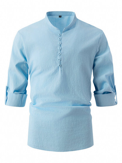 Herren Hemd mit Stehkragen Elegant Knöpfe Modern Style