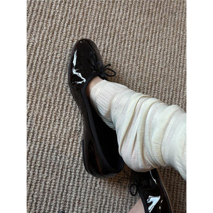 Damen Ballerinas Glänzend Lack Bequem Schnürung