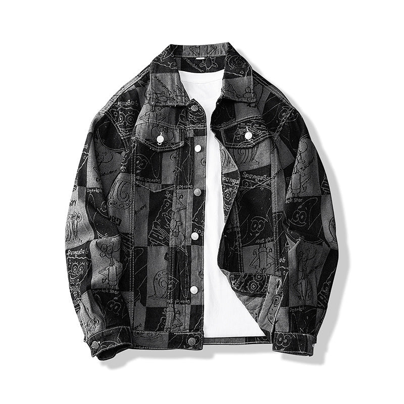 Herren Jeansjacke Oversized Graffiti Druck Modern - BerlinGlamour