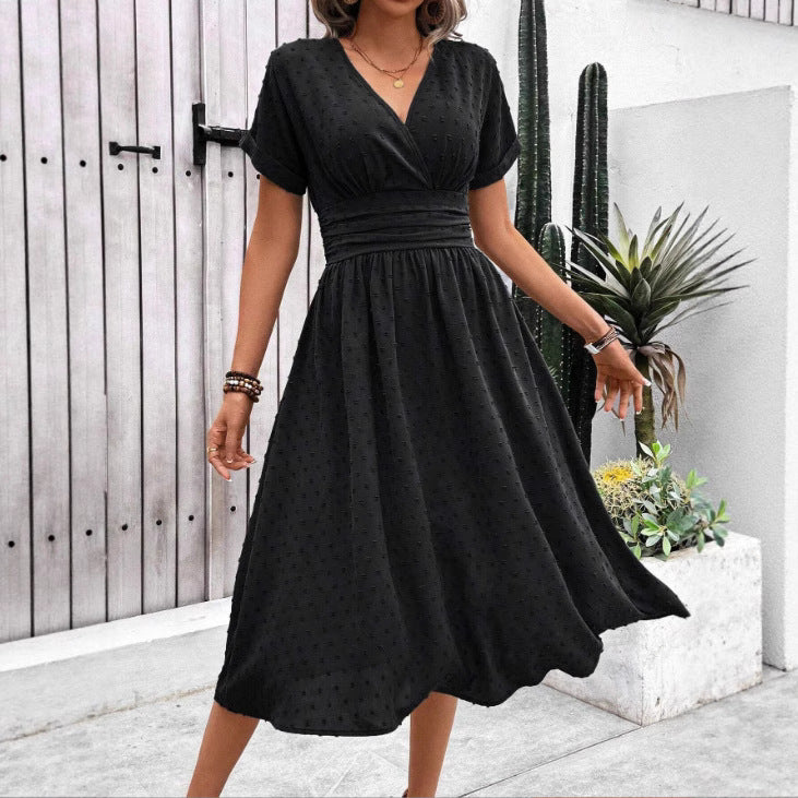 Elegantes Damen Midikleid V-Ausschnitt Figurformend