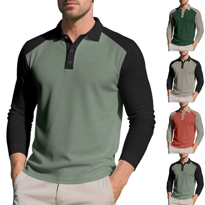 Herren Polo-Shirt Langarm Atmungsaktiv Kontrastärmel Modern