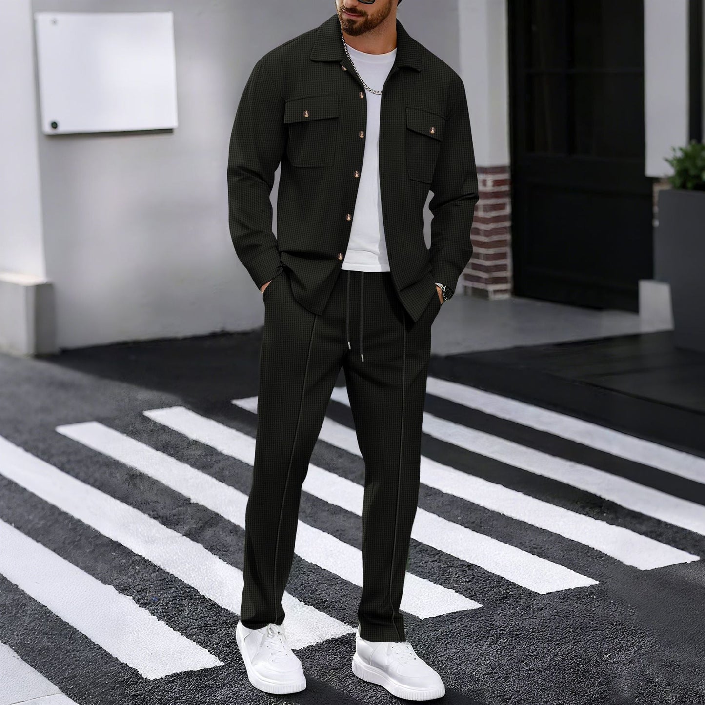 Herren Freizeitanzug Set Modern mit Taschen und Struktur
