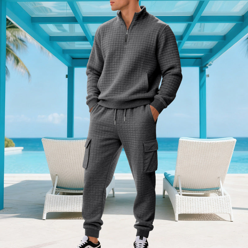 Herren Trainingsanzug Sport Fleece mit Stehkragen und Taschen