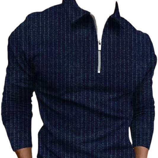 Herren Poloshirt Streifenmuster Reißverschluss Modern
