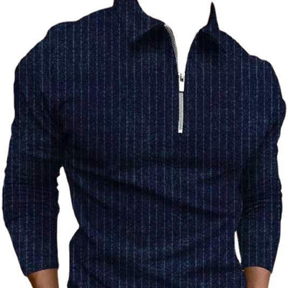 Herren Poloshirt Streifenmuster Reißverschluss Modern