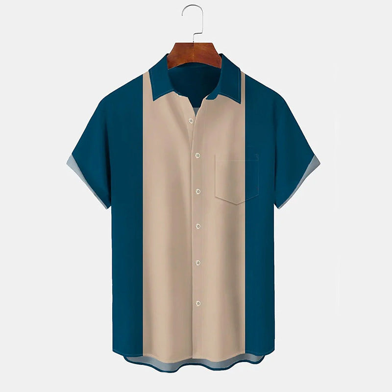 Herren Kurzarmhemd Modern Farbblock Design Slimfit - BerlinGlamour
