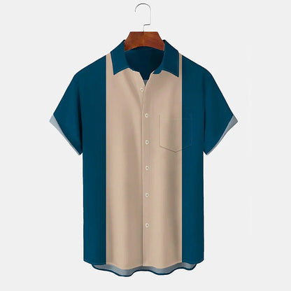 Herren Kurzarmhemd Modern Farbblock Design Slimfit - BerlinGlamour
