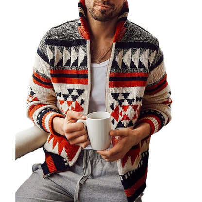 Herren Strickjacke Geometrisch Hochkragen Pullover Modern