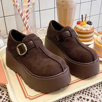 Damen Plateau-Schuhe Höhe Hoch Modisch Schnalle Schwarz