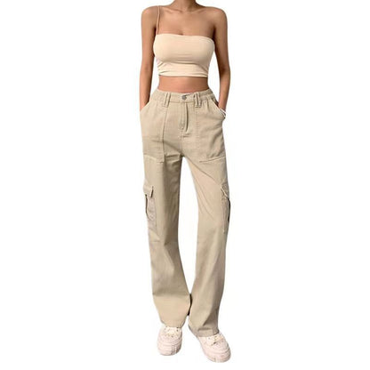 Damen Cargo-Hose Weite Bein mit Seitentaschen