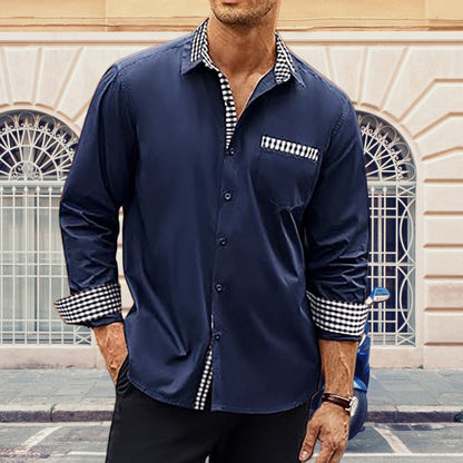 Herren Hemd Langarm Karo Muster Modern