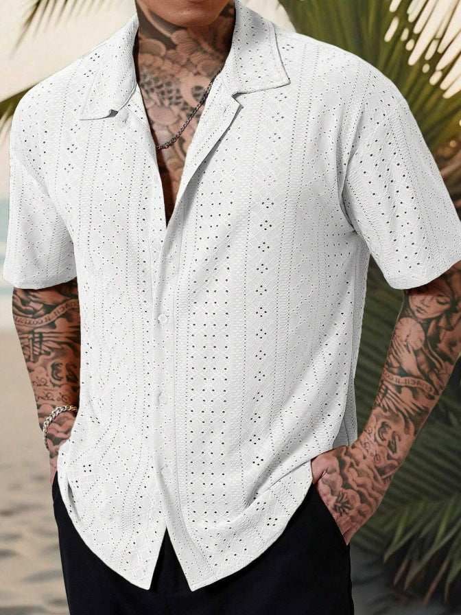 Herren Hemd Kurzarm Feine Stickerei Elegantes Design