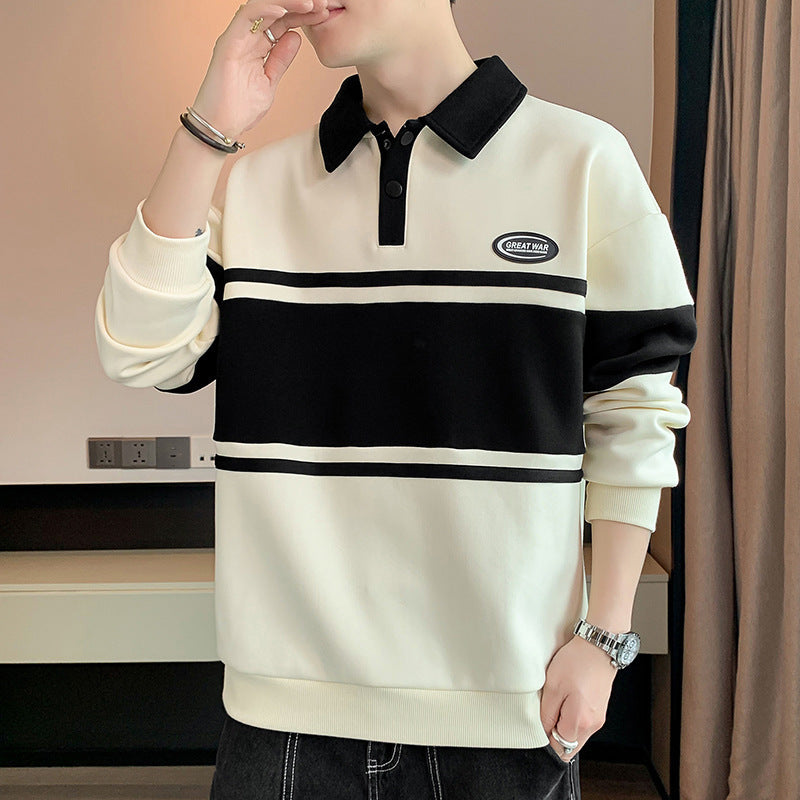 Herren Sweatshirt Modern mit Polokragen und Streifen