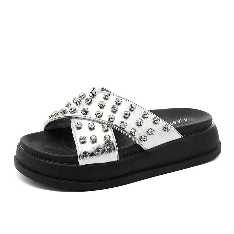 Damen Schlappen Glitzernd mit Riemchen und rutschfester Sohle
