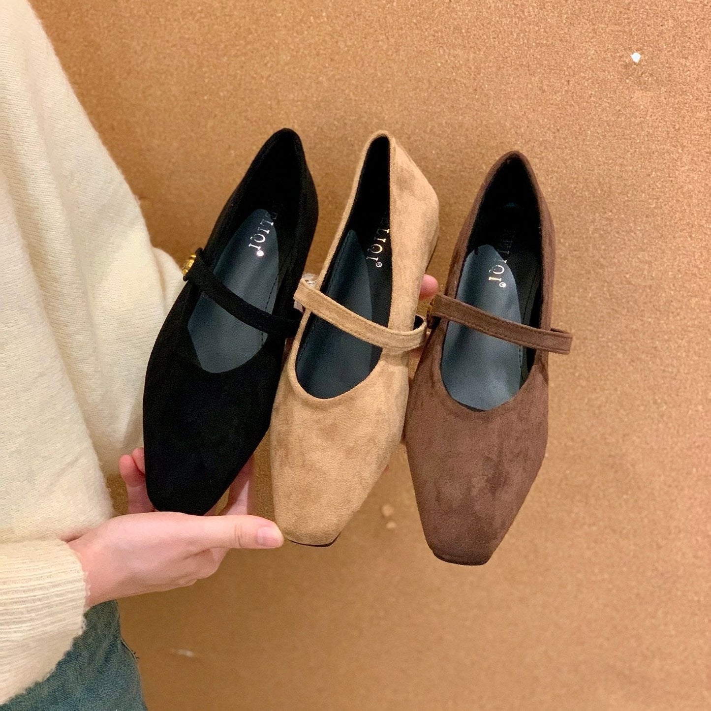 Elegante Damen Ballerinas Veloursleder Schwarz