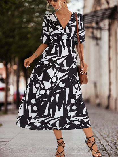 Damen Midikleid Geometrisches Muster Elastisch Moderne