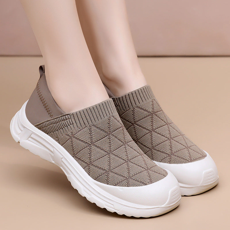 Damen Sneaker Bequem Slip-On Elastisch Weiße Schuhe