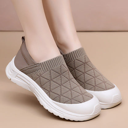 Damen Sneaker Bequem Slip-On Elastisch Weiße Schuhe