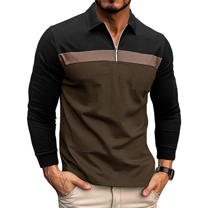 Herren Langarmshirt Modern mit Stehkragen und Kontrastnähten