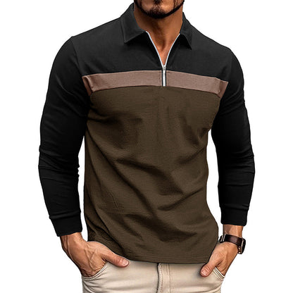 Herren Langarmshirt Modern mit Stehkragen und Kontrastnähten