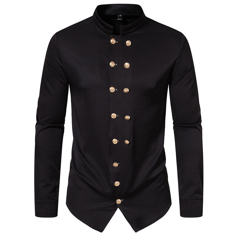 Elegantes Herren Hemd Stehkragen Knöpfe Modern