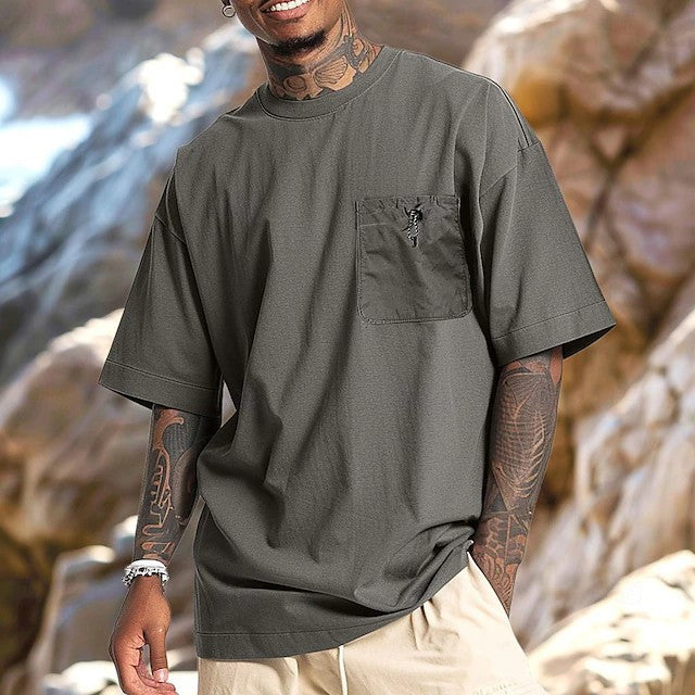 Herren T-Shirt Oversize Lässig mit Brusttasche
